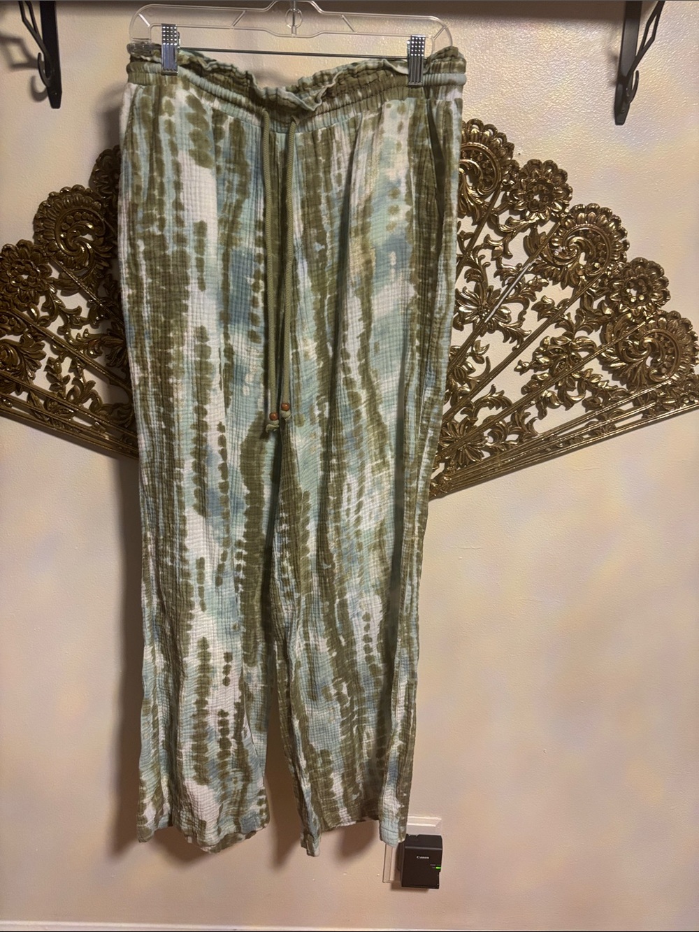 Cato Olive & White Tie-Dye Wide Leg Pants